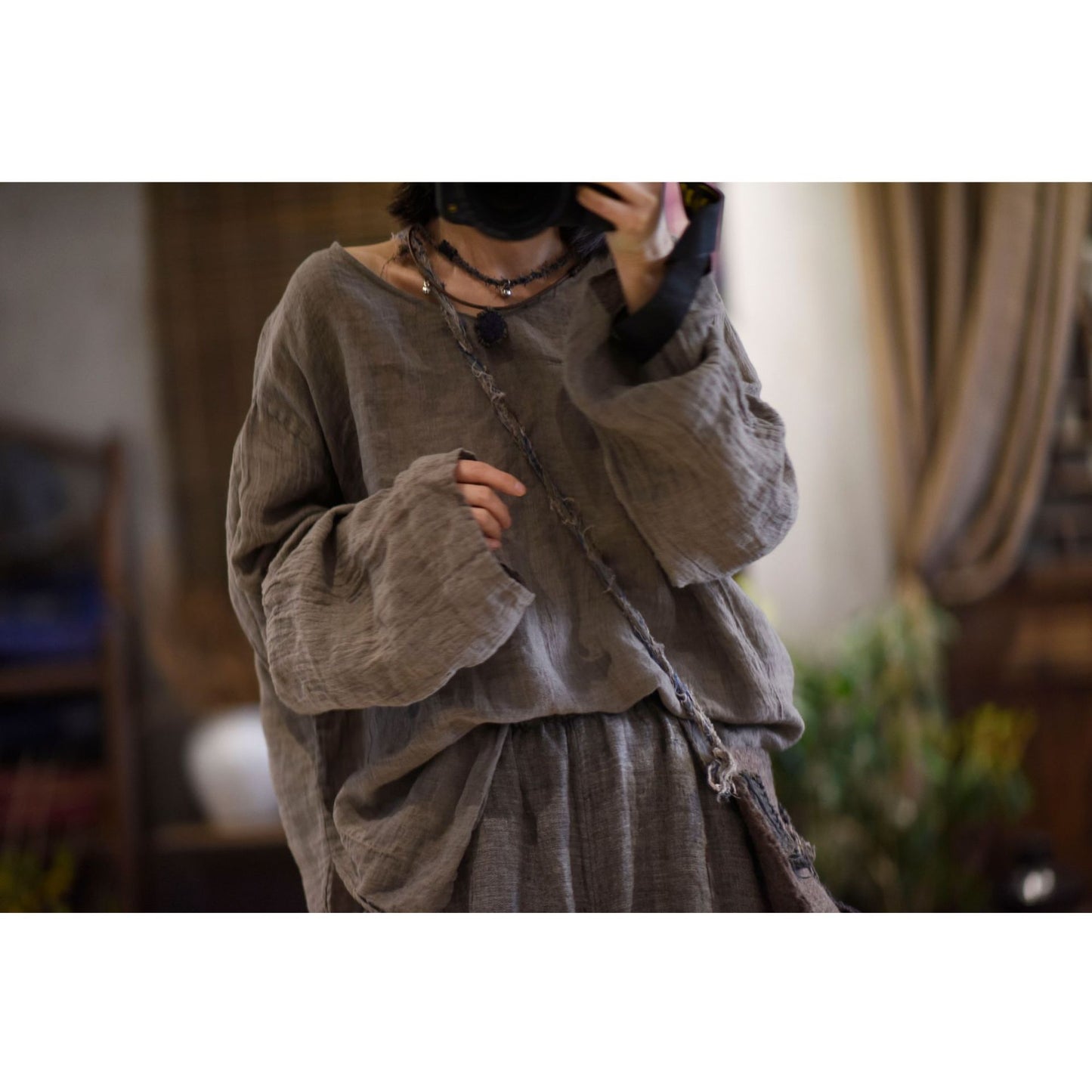 2025 22/3/Shirt, spring literary and retro textured linen loose pullover shoulder lazy shirt
