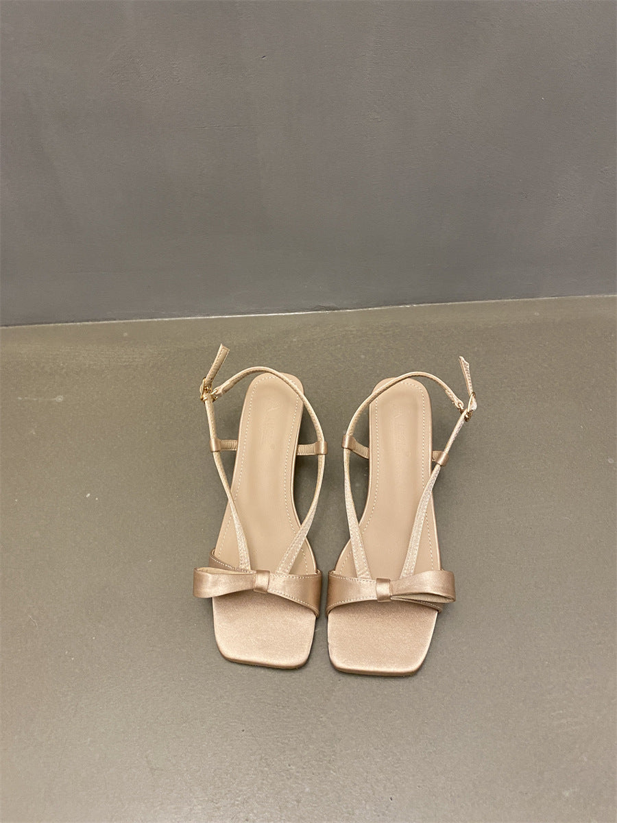 XIANGTUIBAO Spring and Autumn New Simple Strap Fashion Bowknot Lady Sandals Stiletto Heel Back Strap High Heels
