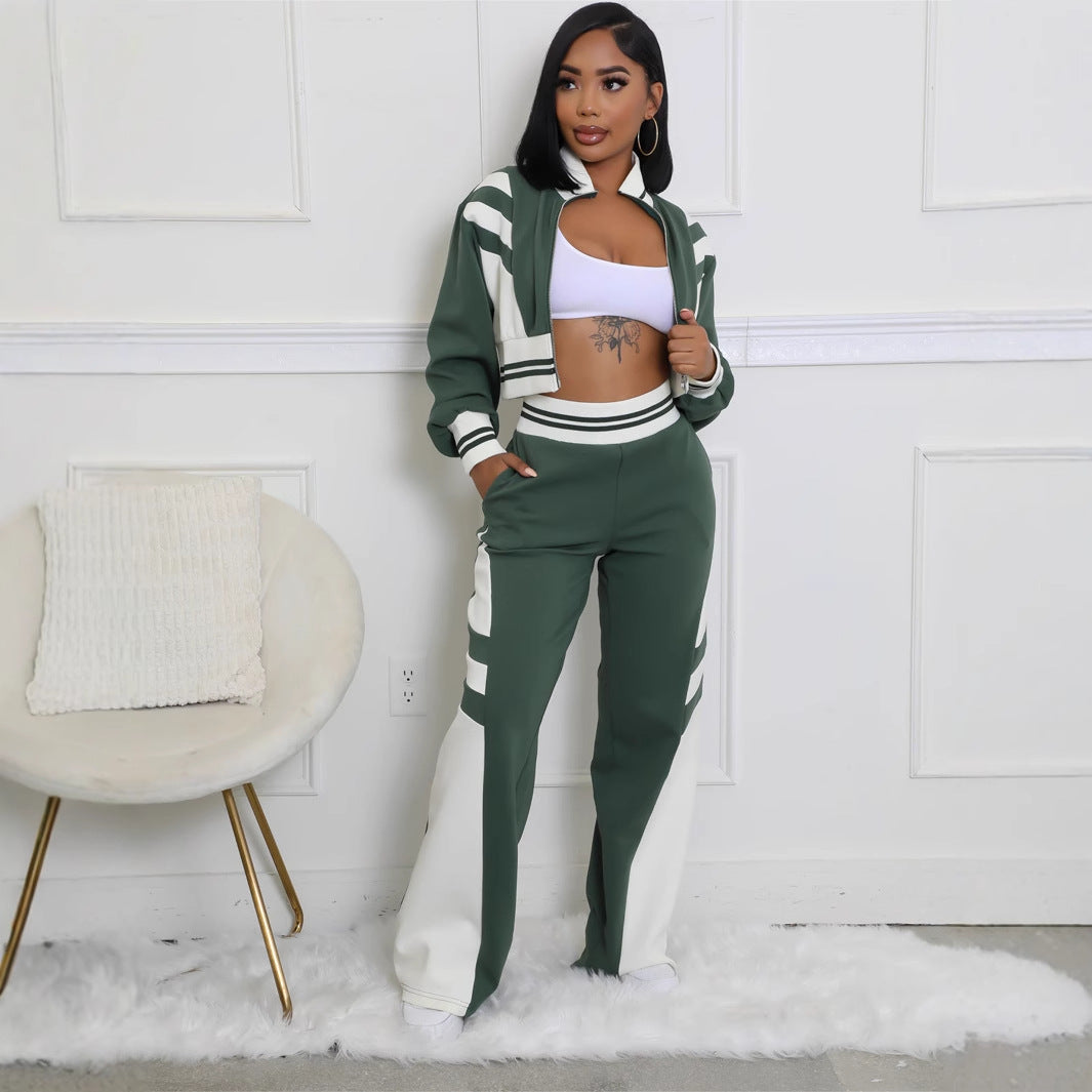 popular autumn new New fashion trends contrasting colors casual sports long-sleeved jacket top trousers set