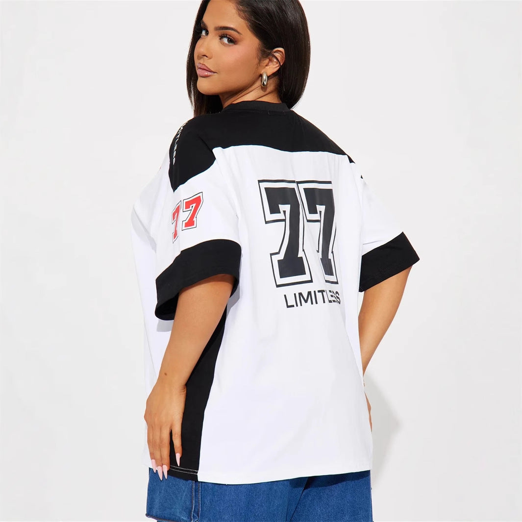 Autumn new New Popular trade loose fashion casual contrasting sports top simple printing short sleeve T