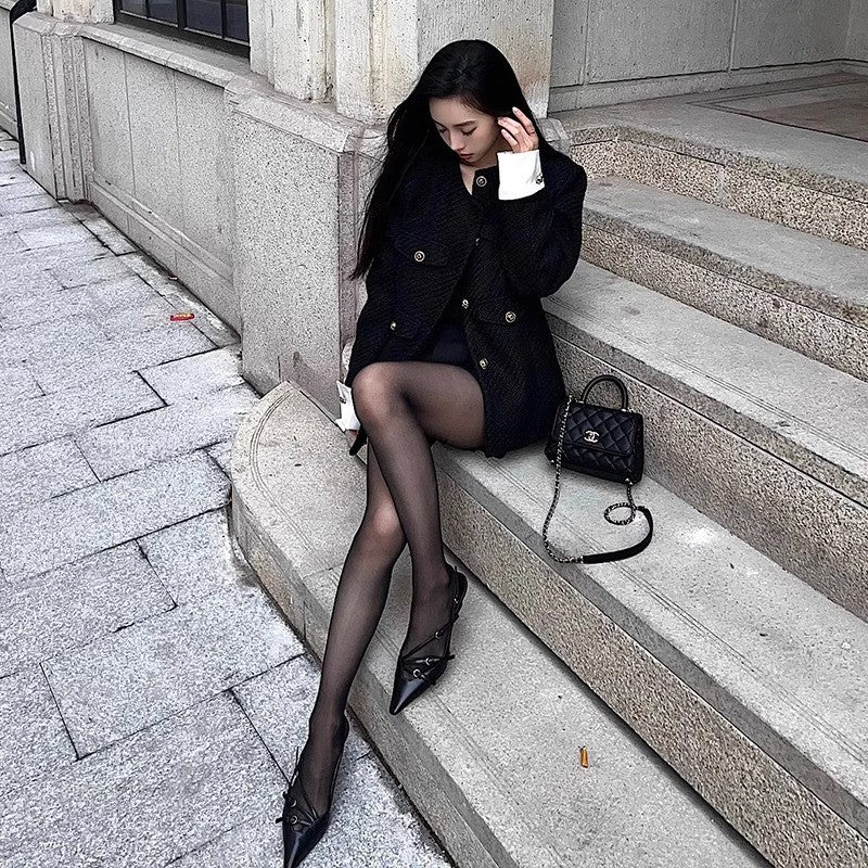 XIANGTUIBAO Pointed Toe High Heel Sandals for Women Spring New Fairy Style Buckle Stiletto Heel Fashion Leisure Pump Sandals