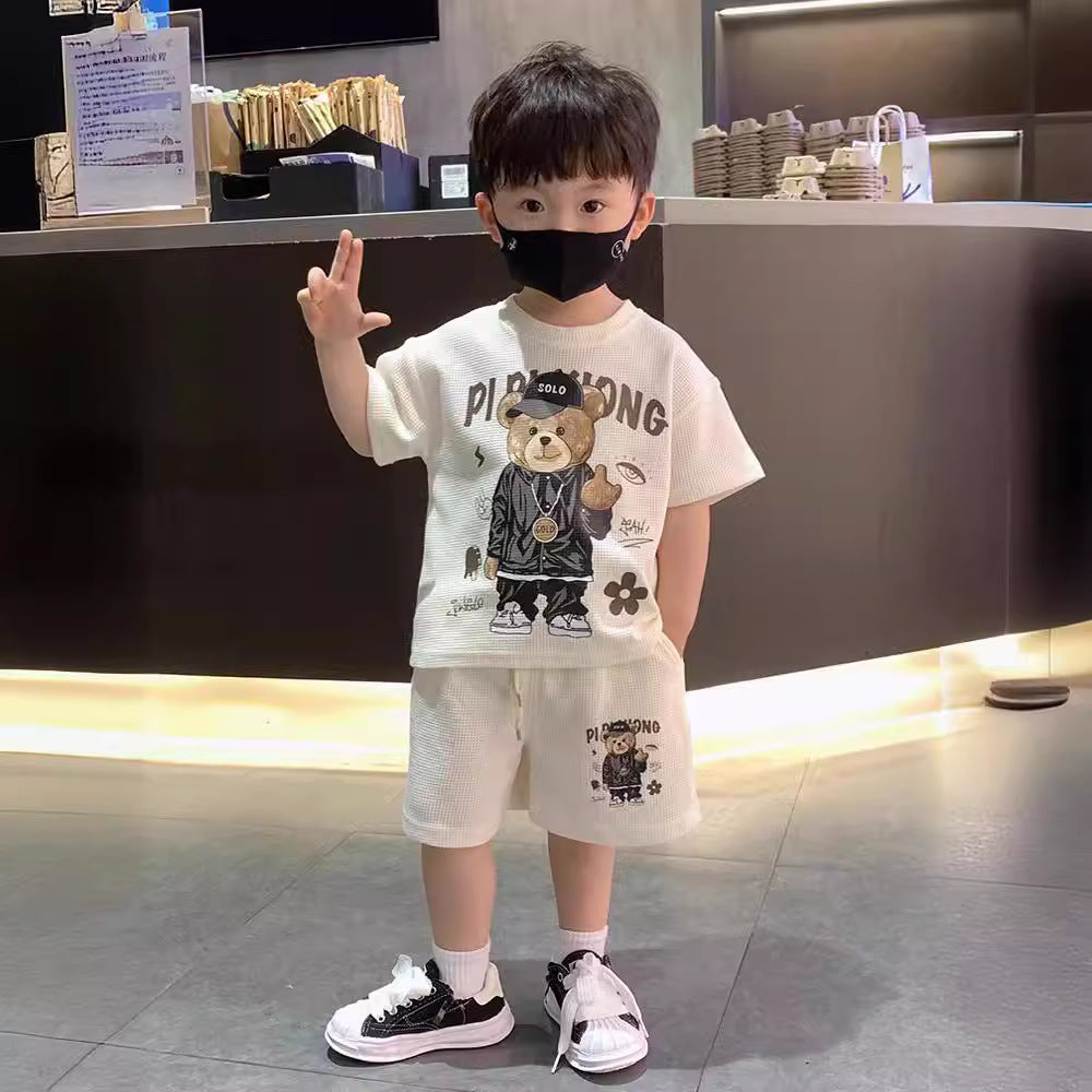 xiangtuibao Boys' Summer Handsome Set Boys' Short-Sleeved Shorts Clothes New Children's Summer Clothing Boys' Summer Trend