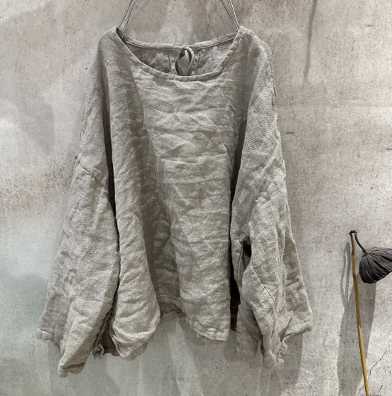 2025 25/04 Xiao Luo, yarn-dyed linen literary and retro lace-up jumper