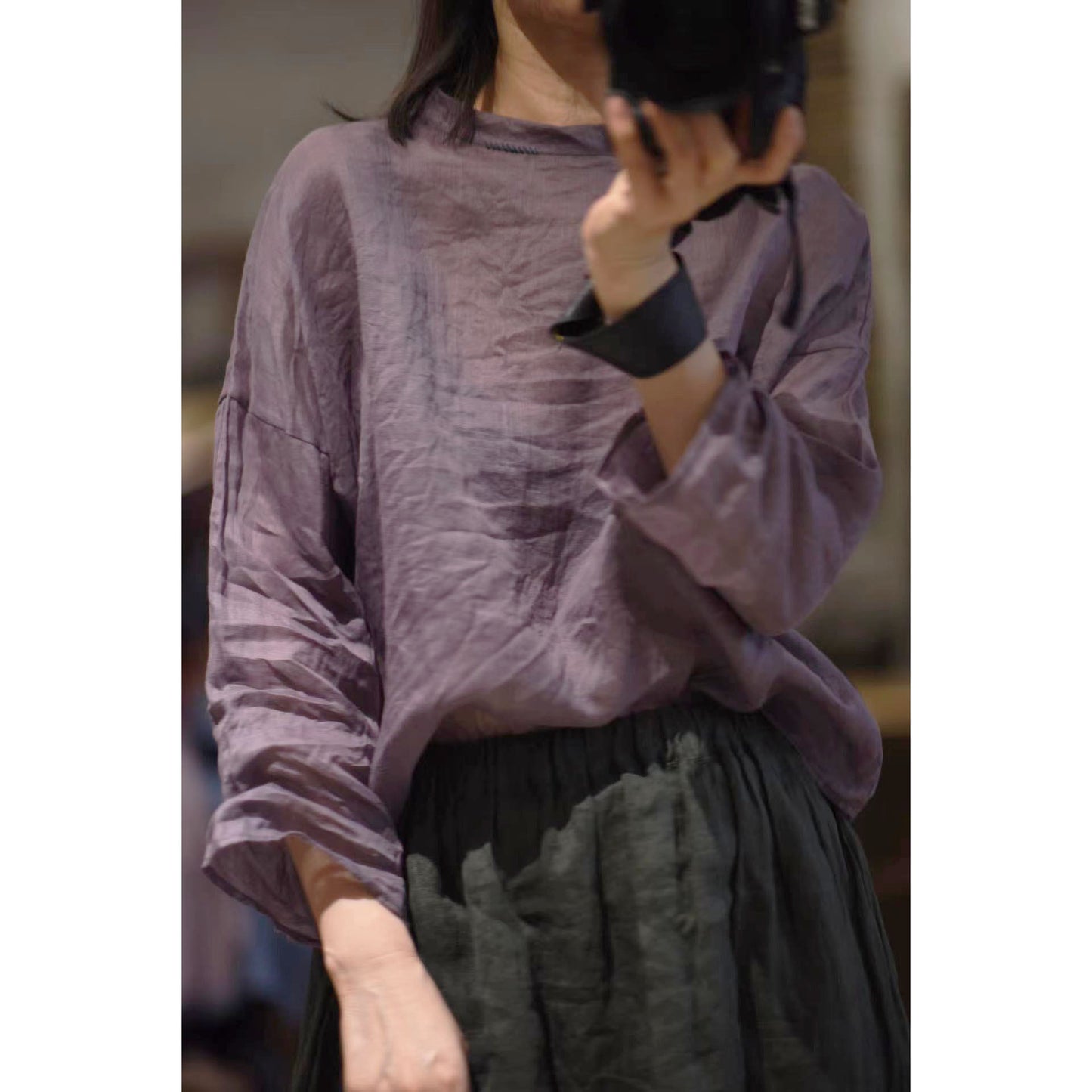 2025 22/6 small master, literary and retro light and casual pullover, one-word collar summer sunscreen ramie shirt