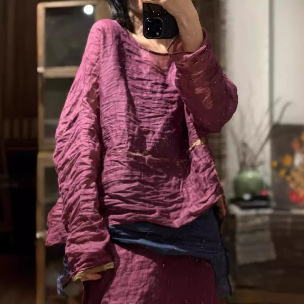 2025 24/1 SN08 literary and retro ramie spliced pullover