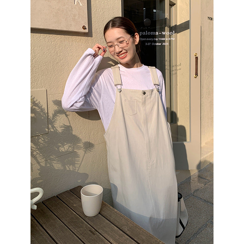 2025 THE MIND Tencel cotton denim strap skirt 2025 spring and summer new Korean version medium and long suspender dress T088