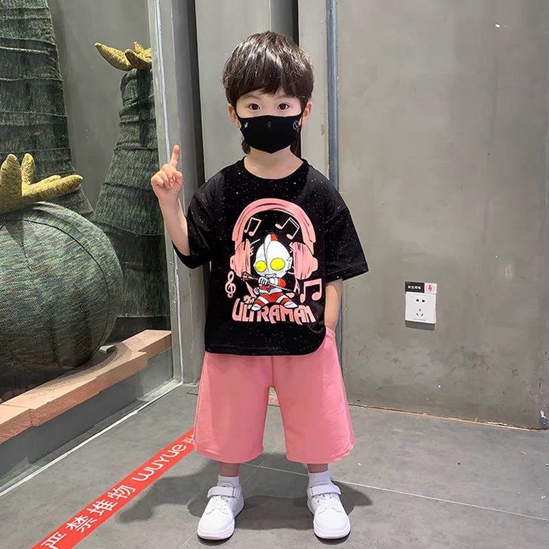 xiangtuibao Boys' Summer Handsome Set Boys' Short-Sleeved Shorts Clothes New Children's Summer Clothing Boys' Summer Trend