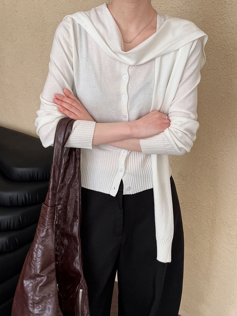 Luxi casual style stacked knitted cardigan + shawl two-piece set women's spring new sweater set top ss709