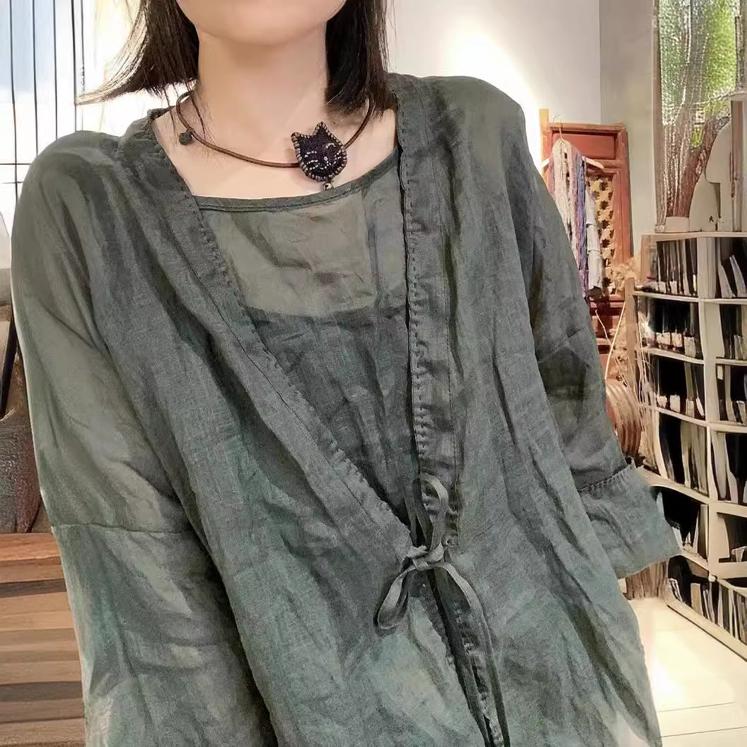 2025 22/4 constant tone, simple casual and light ramie spring and summer sunscreen clothing, solid color outer shirt