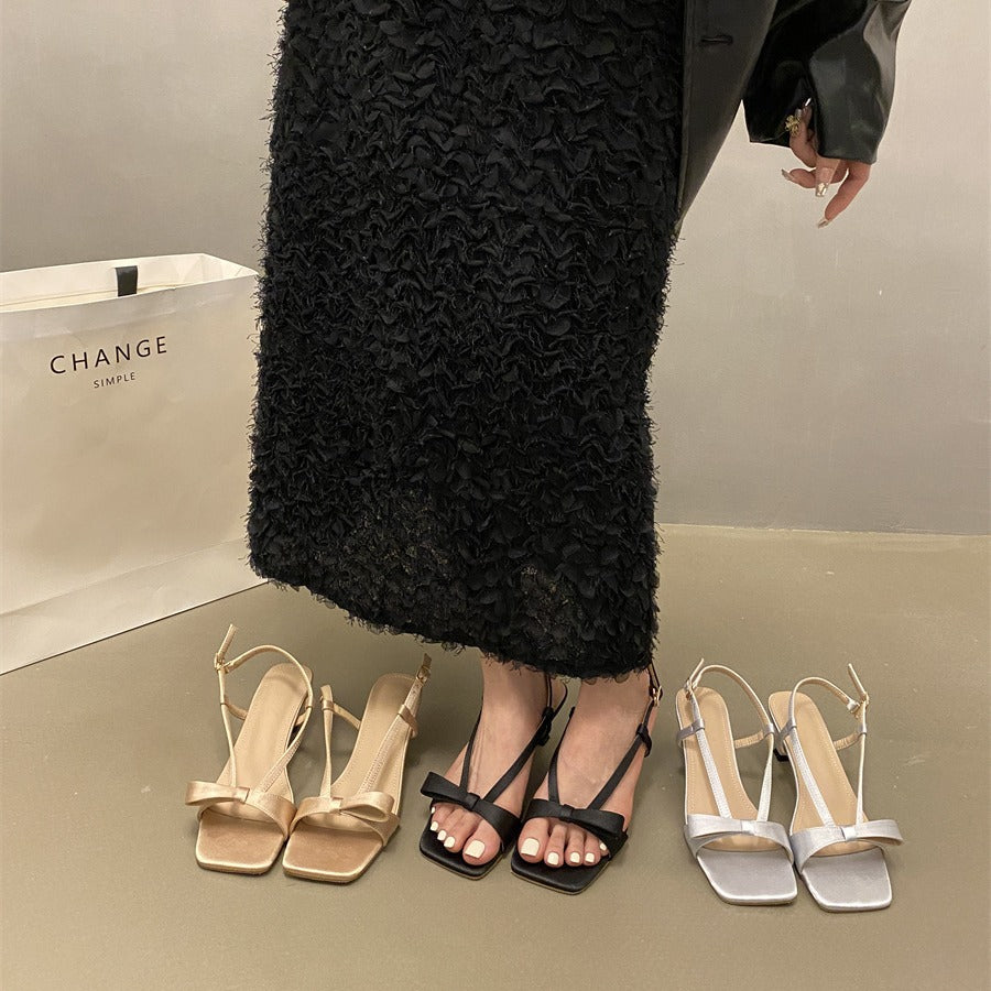 XIANGTUIBAO Spring and Autumn New Simple Strap Fashion Bowknot Lady Sandals Stiletto Heel Back Strap High Heels