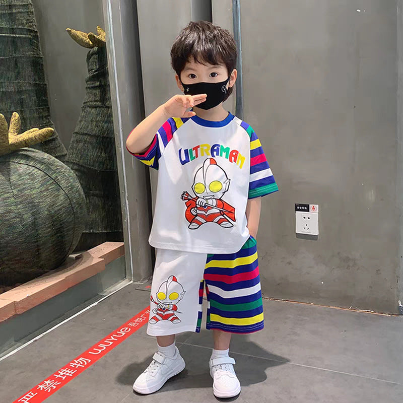 xiangtuibao Boys' Summer Handsome Set Boys' Short-Sleeved Shorts Clothes New Children's Summer Clothing Boys' Summer Trend