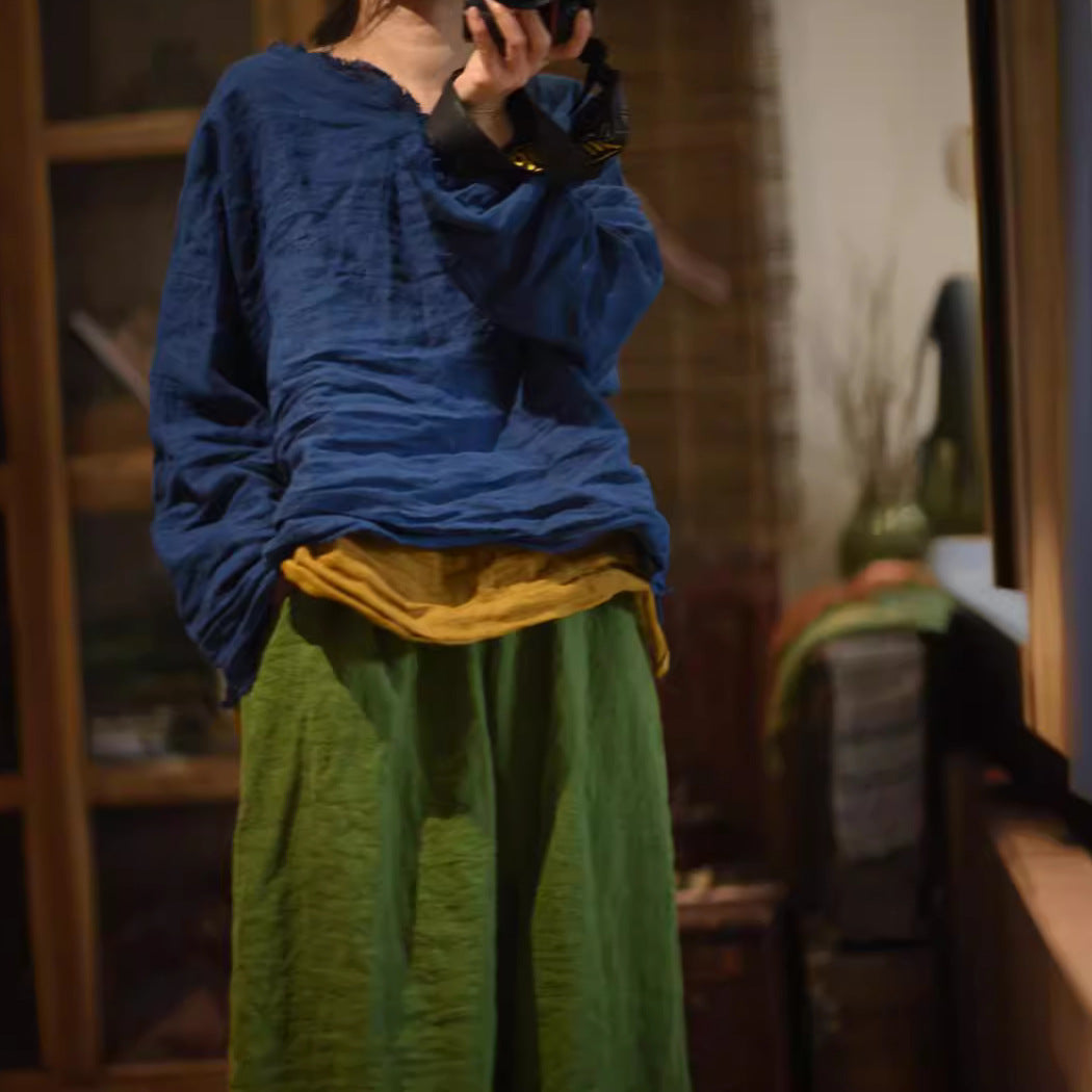 2025 24/3 halfway, casual literary and retro sand washed linen rough edge literary and retro jumper