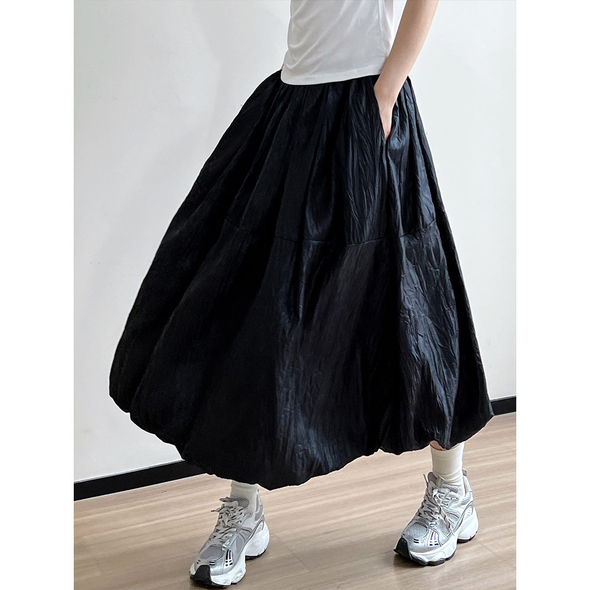 Luxi, pleated pearlescent yarn bud skirt women's summer new smart and elegant fairy glazed skirt 1635