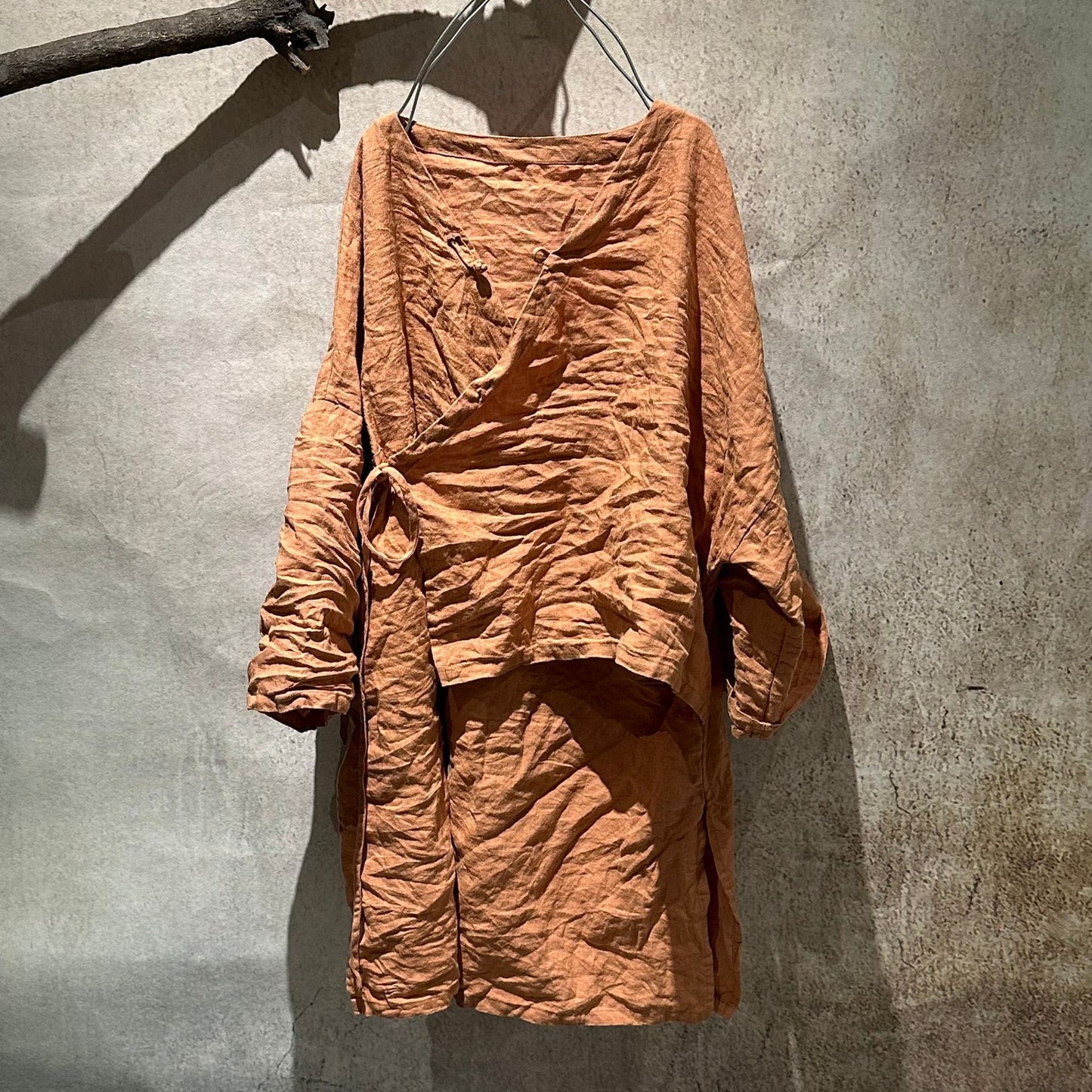 2025 25/4 Mulberry field, sand washed linen retro placket buckled medium robe