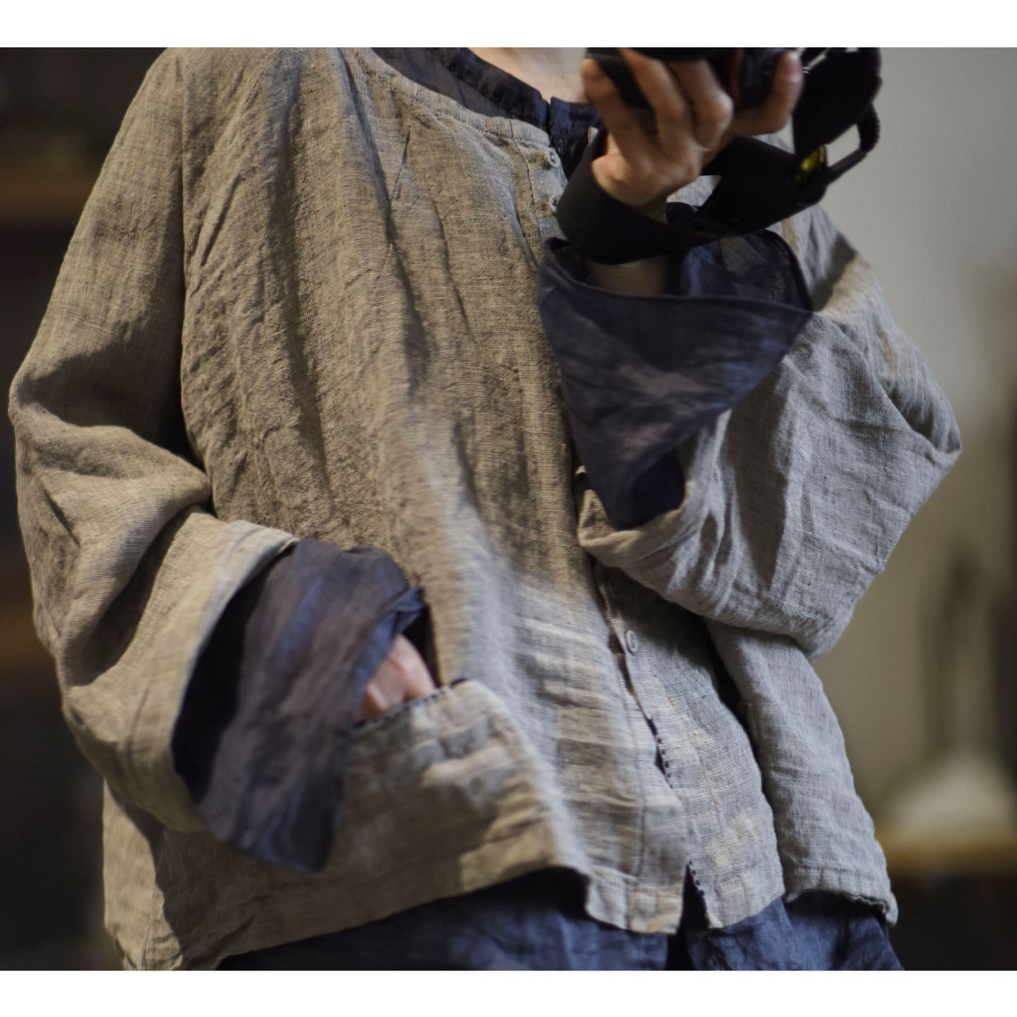 2025 23/2 Ah Sheng, literary and retro yarn-dyed linen cardigan, double-button collarless shirt