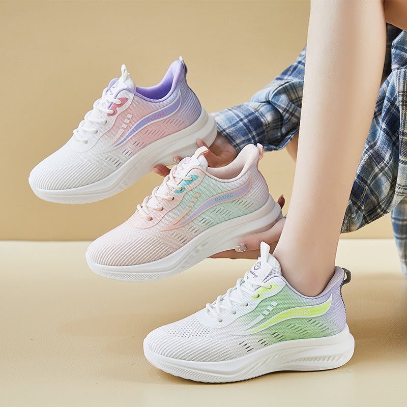 2025 ins tide Korean version of flying woven sports shoes for women's spring new student running casual height increase street shot FZ6602