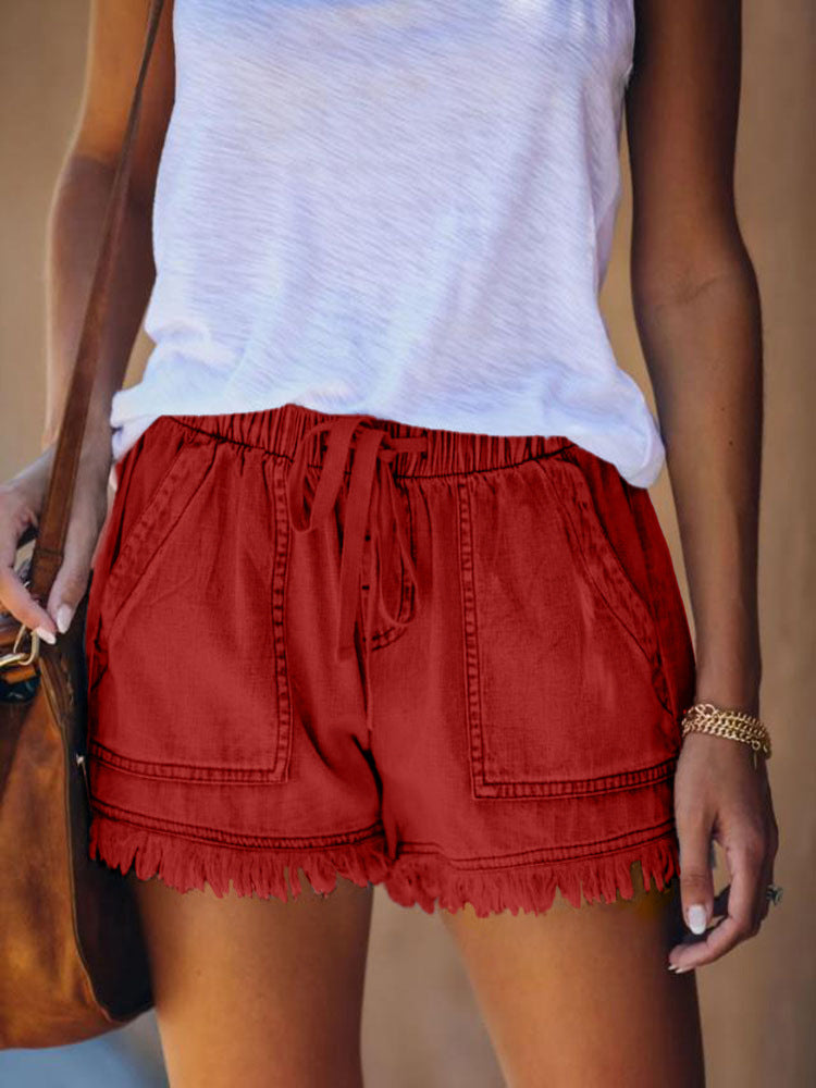 2025 (The whole store is not closed during the Spring Festival, and the stock is fully stocked) Popularan, 2025n elastic waist casual high waist and thin denim shorts for women