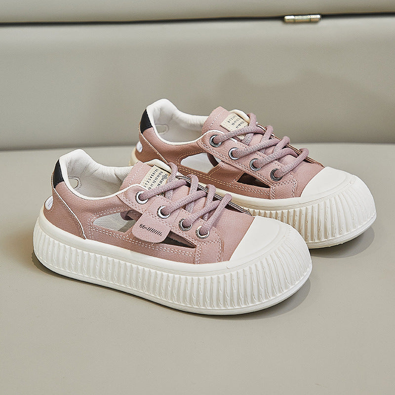 2025 summer new Korean version ins breathable little white shoes women's hollow casual board shoes thick-soled versatile muffin shoes M15