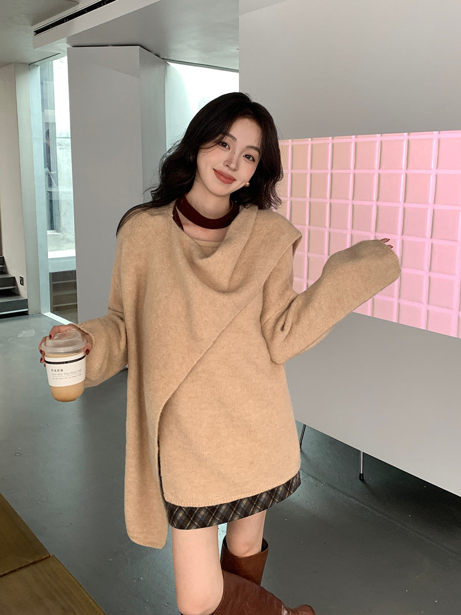 2025 Thirteen Lines Winter New Temperament Wool Long Scarf Knitted Sweater Versatile Top Women's 25154
