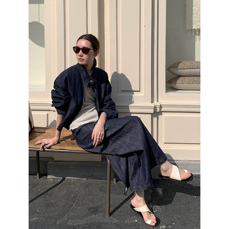 2025 THE MIND denim jacket + big swing skirt set 2025 early spring new casual fashion set T225