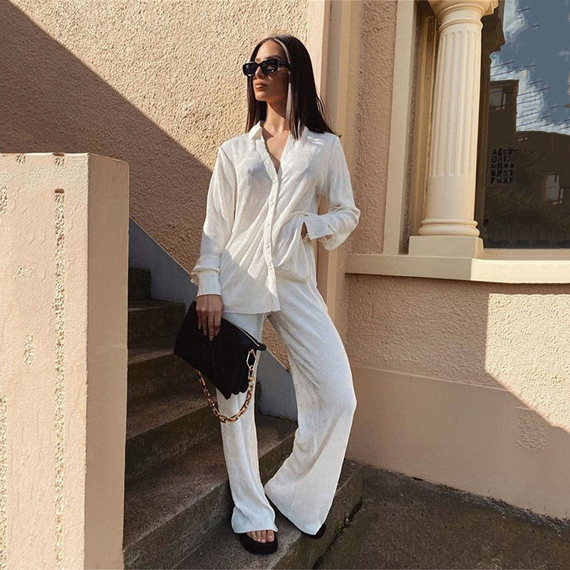 2025 eBay hot summer new fashion suit street shot Internet celebrity lace cardigan top slightly pull loose trousers