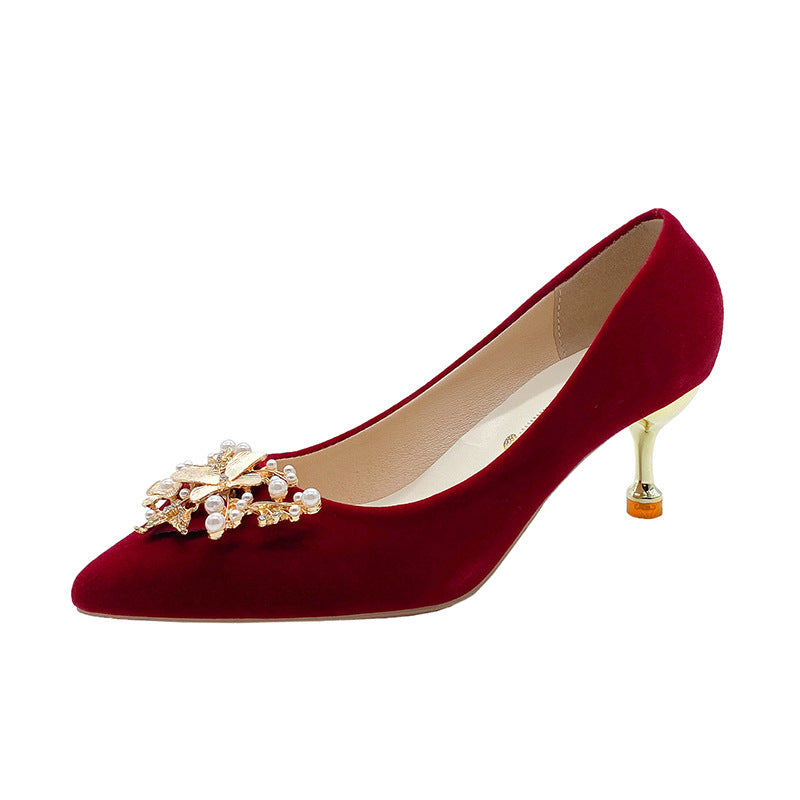 XIANGTUIBAO Red Wedding Shoes Bridal Shoes Two-Way Wear Not Tired Feet Xiuhe Main Wedding Dress High Heel Pumps Comfortable Thick Heel plus Size High Heels