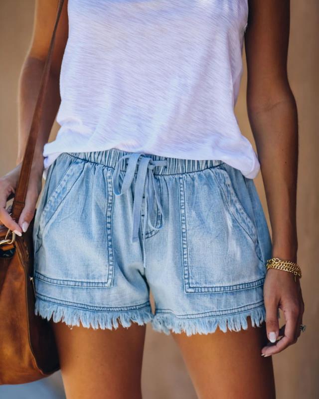 2025 (The whole store is not closed during the Spring Festival, and the stock is fully stocked) Popularan, 2025n elastic waist casual high waist and thin denim shorts for women