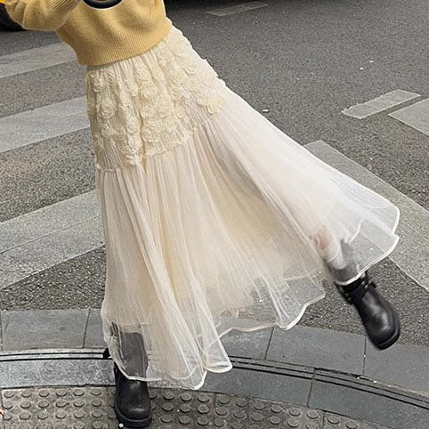 2025 Spring Temperament Muse Fan Gentle Wear Small Fragrant Style Yellow Sweater Mesh Dress Suit Women