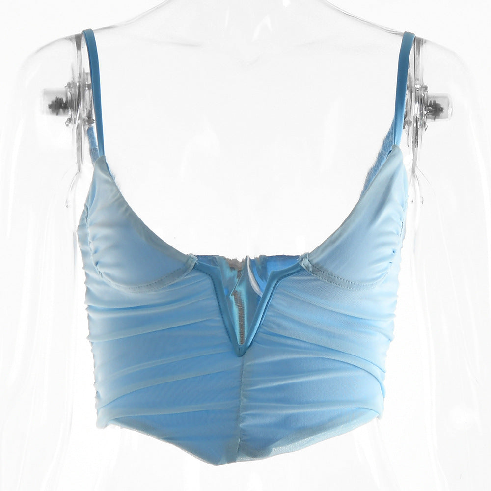 2025 Cross-border new beauty back small suspender vest women's summer women's clothing sexy V-neck low-cut waist T-shirt outer wear