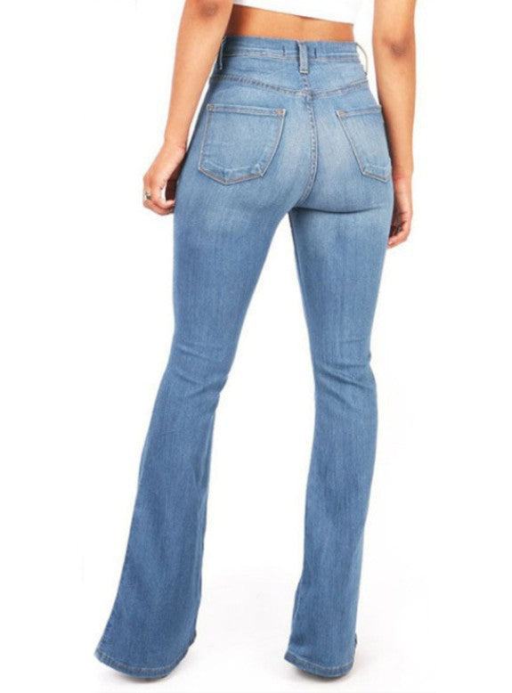 2025 2025 Popular trade high-waisted and slightly pulled jeans for women's spring and autumn wide-legged and thin long flared pants in summer
