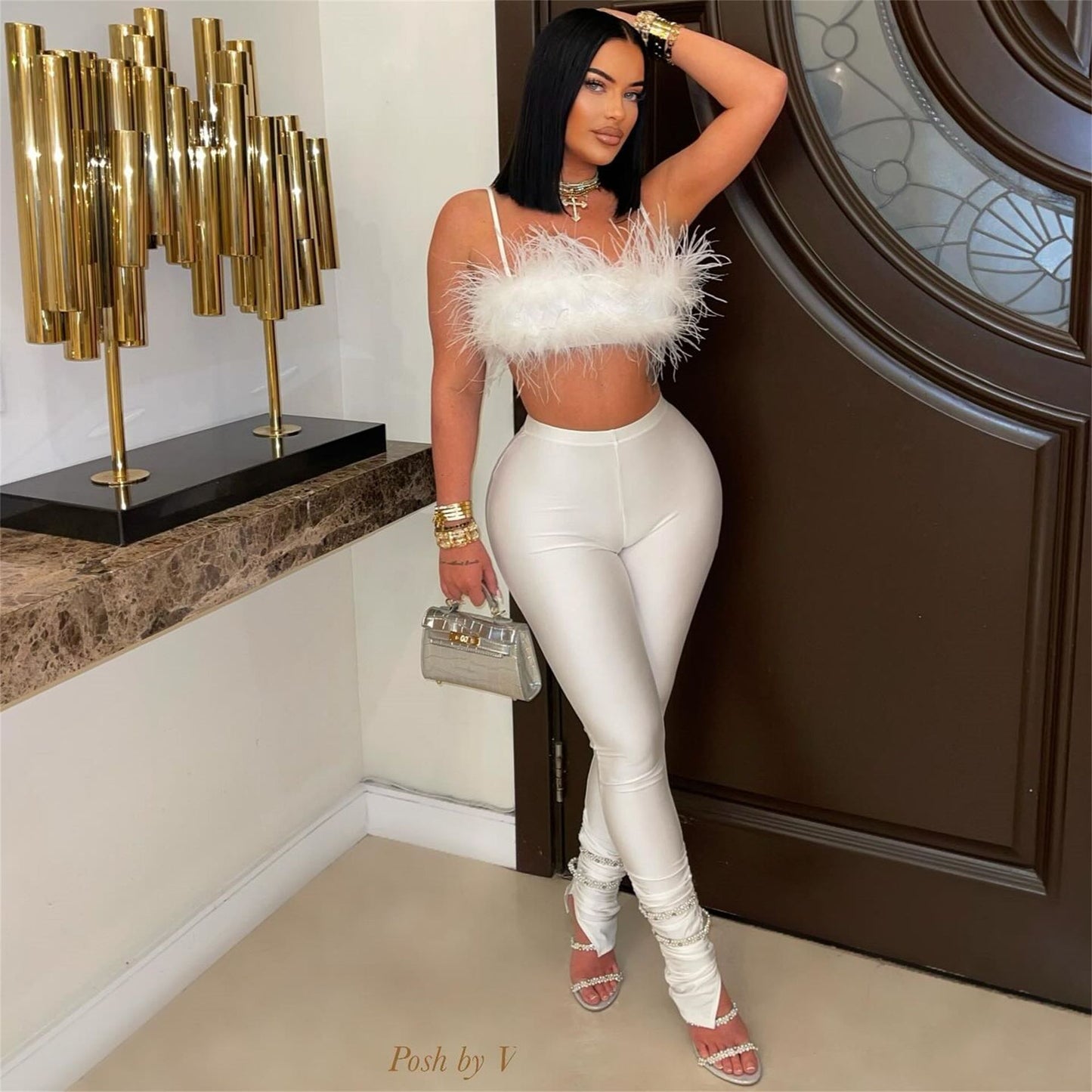summer new women's clothing New Popular trade personalized sexy wind suspender backless tube top hip trousers set