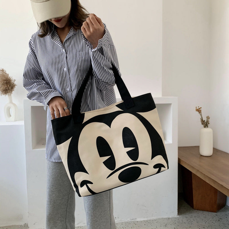 XIANGTUIBAO South Korea Dongdaemun Simple Canvas Bag Female Mickey Mouse Cloth Bag Ins Large Capacity Student Casual Shoulder Bag