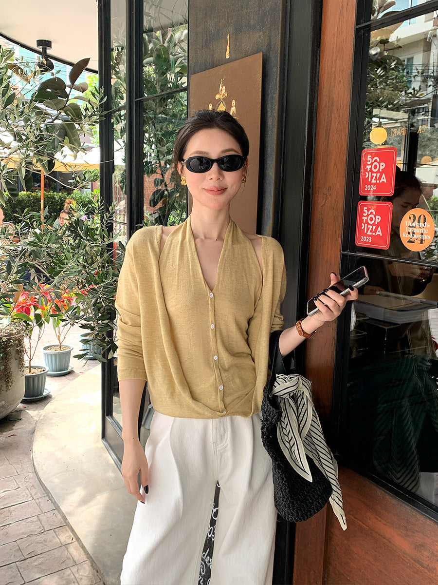 2025 Thirteen Lines Spring New Temperament Versatile Wool Neck Knitted Sweater Women's Long Sleeve Top 25225