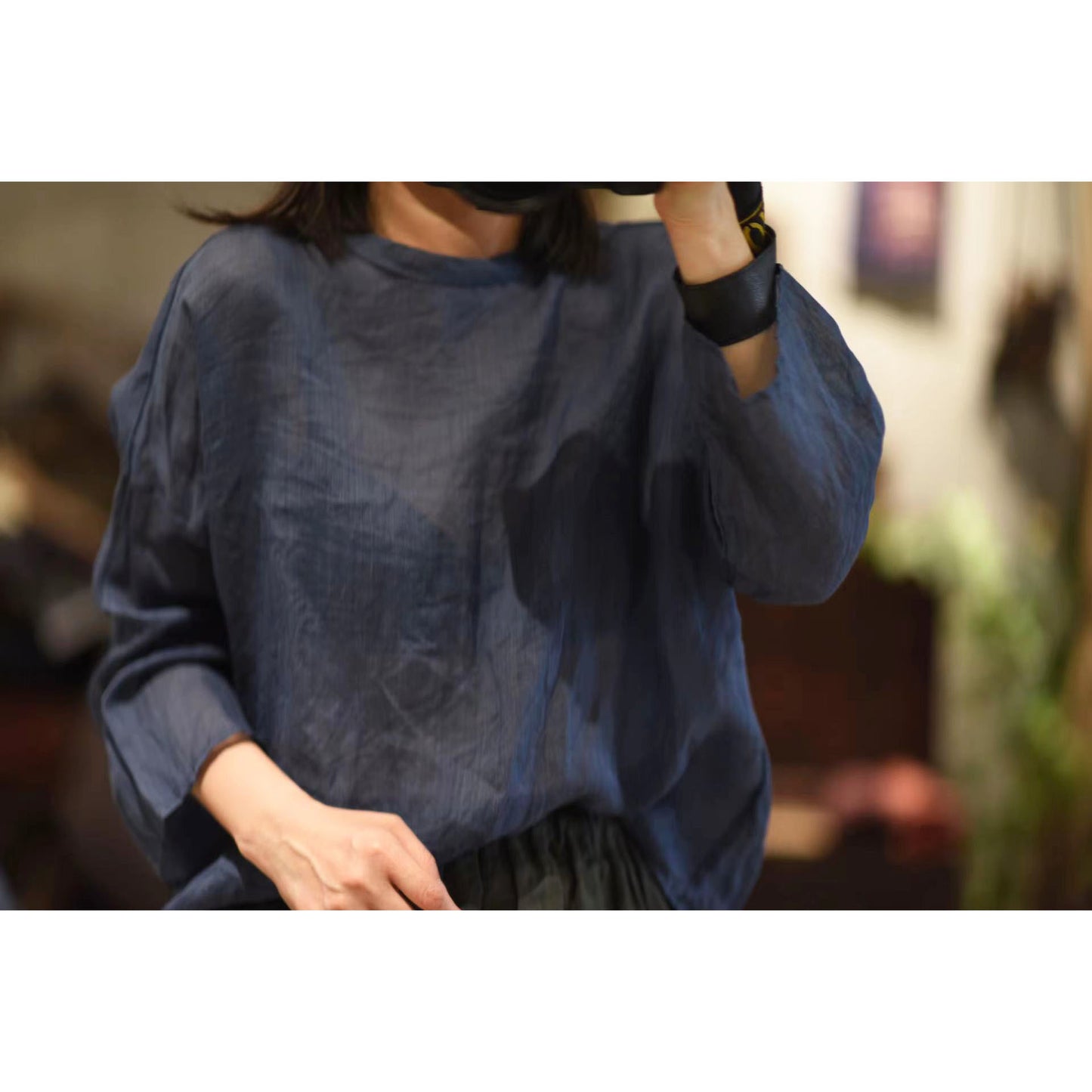 2025 22/6 small master, literary and retro light and casual pullover, one-word collar summer sunscreen ramie shirt
