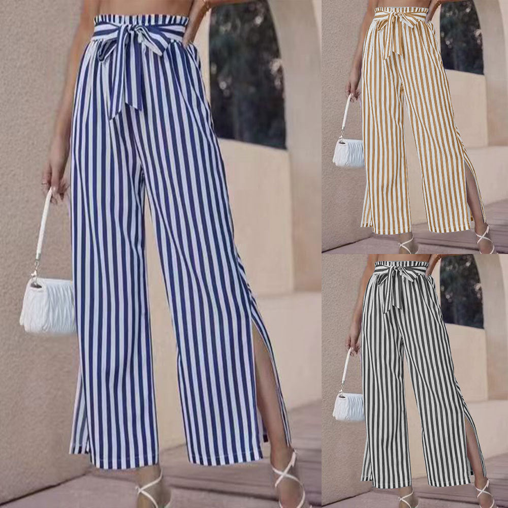 xiangtuibao Spring and Autumn New Women's Clothing Temu HOT and NEW Cross Border Loose Fashion Casual Split Striped Pants Women