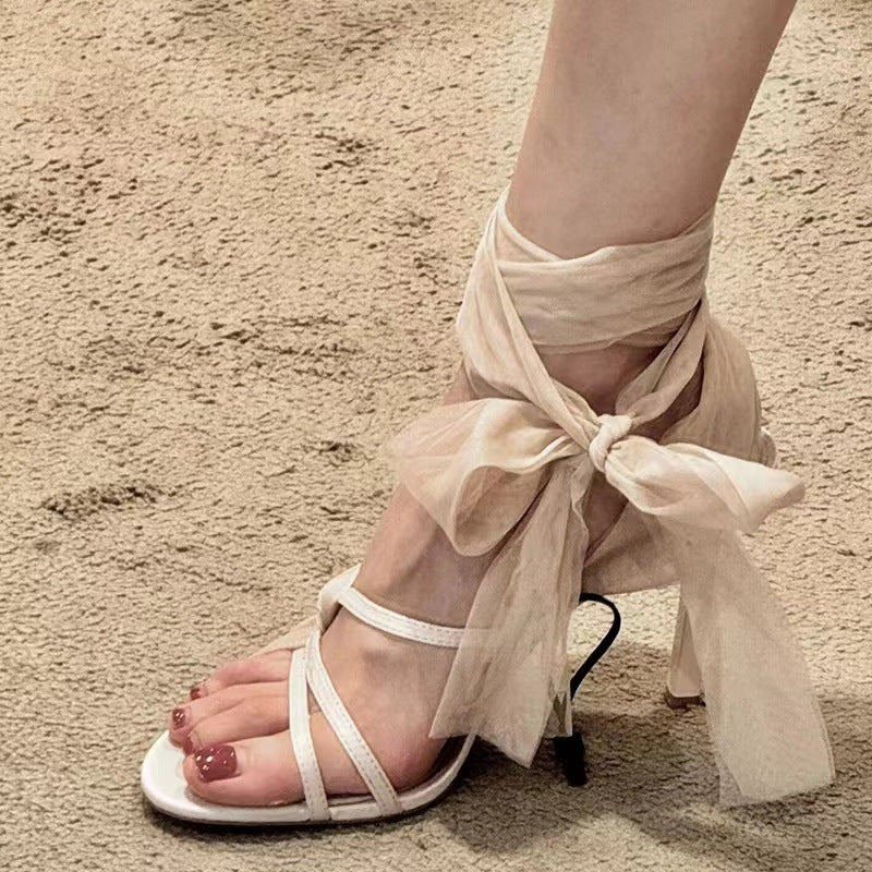 XIANGTUIBAO Xiaohongshu Push Fairy Style Strap Internet Celebrity Open Toe High Heel Sandals Women's Summer High Heels Outdoor Sandals Sandals