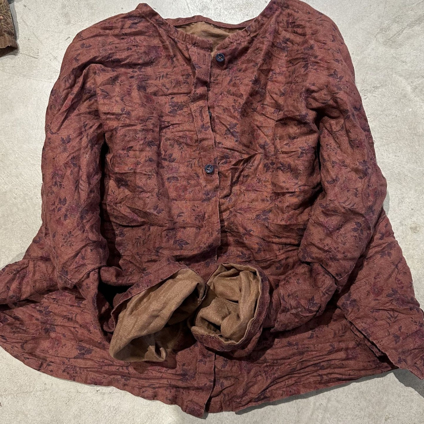 2025 23/8/Early Autumn/Early Autumn Literary Retro Linen Printed Cardigan Shoulder Crew Neck Shirt