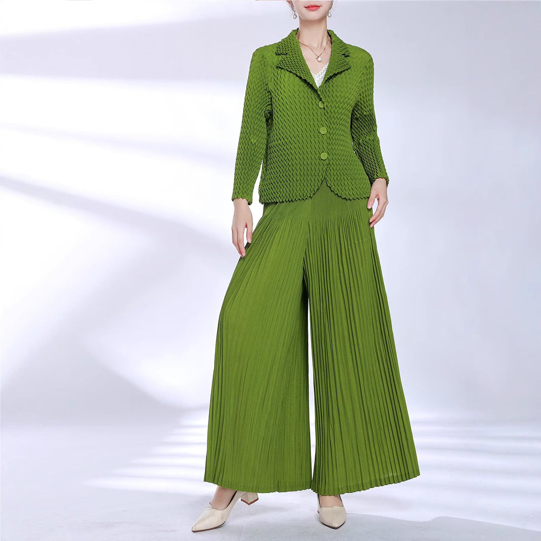 2025 Fashion wide-leg pants suit women's clothing, high-end sense, loose large size, casual temperament, high-end autumn wear, a complete set of women's clothing