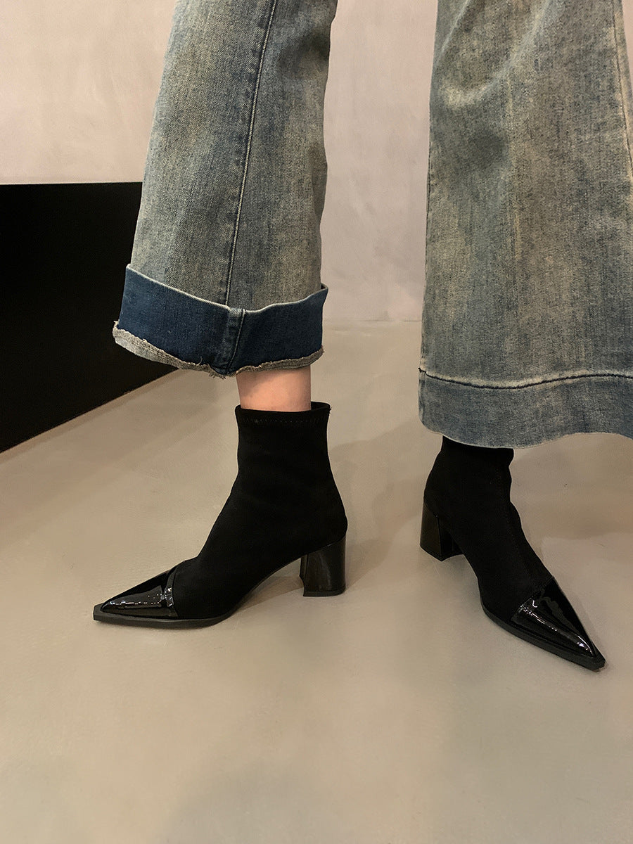 2025 Thick high heels pointed thin boots short boots women's shoes popular new autumn and winter single boots leopard print temperament small bare boots