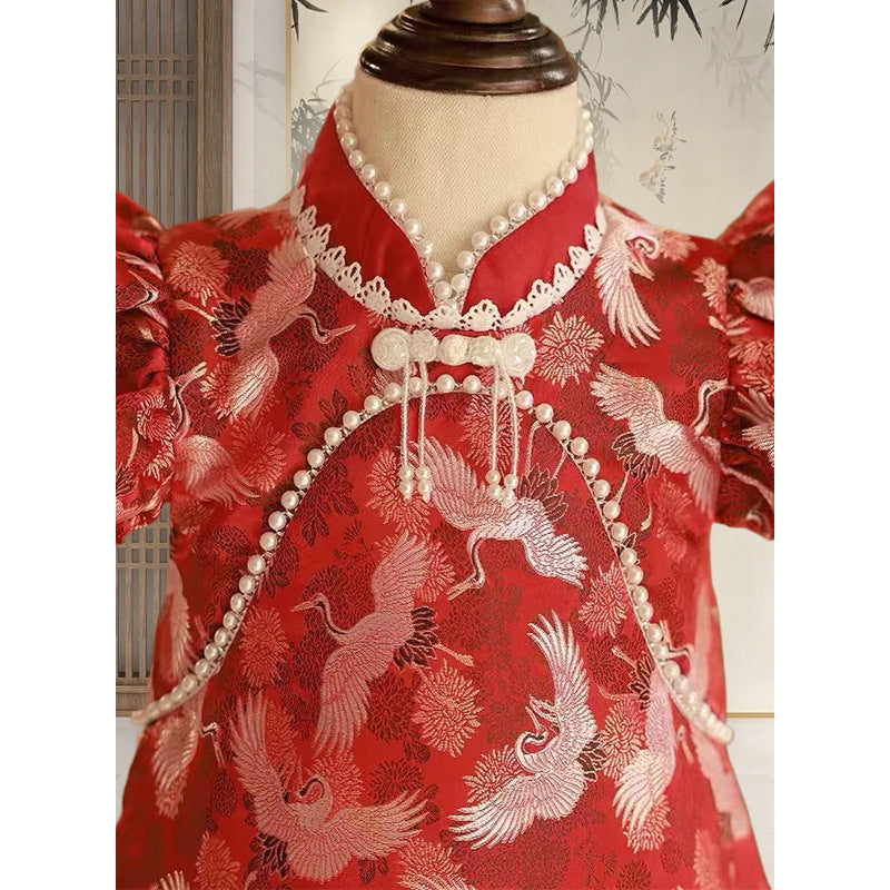 Xiangtuibao One Year Old Celebration Dress Chinese Style Girl's One-Year-Old Crown Dress Baby Girl's National Style Red Baby Zhuazhou Cheongsam High-End Dress