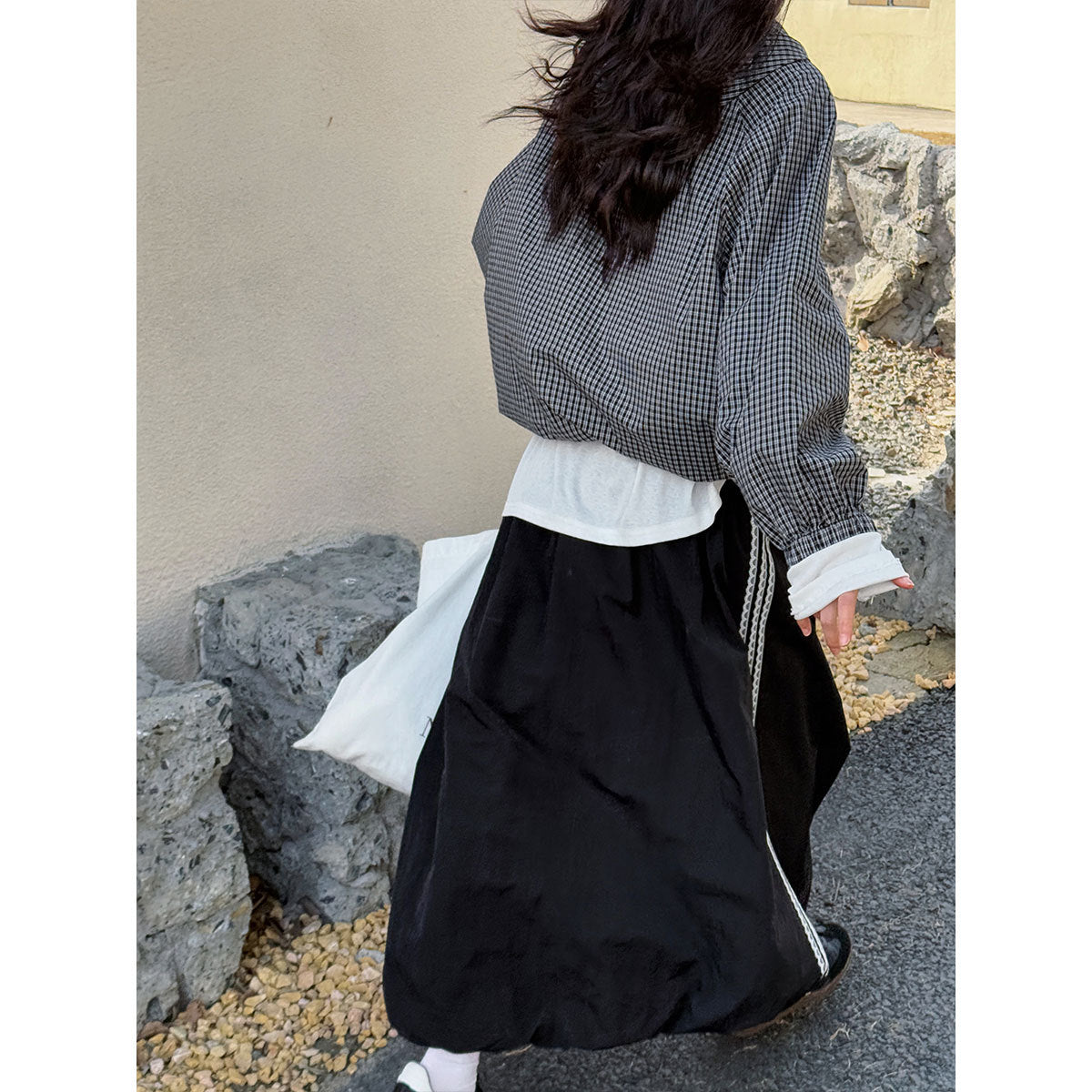 Luxi, Korean retro hooded plaid shirt women's spring new casual loose lazy versatile coat 3530