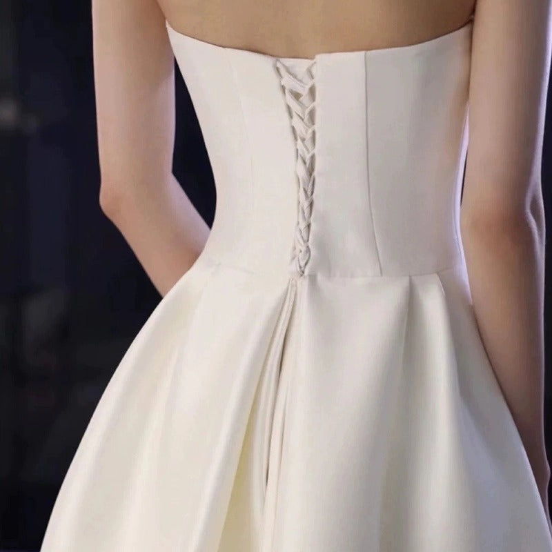 2025 tube top satin light wedding dress bridal toast dress temperament simple and thin banquet dress wedding evening dress