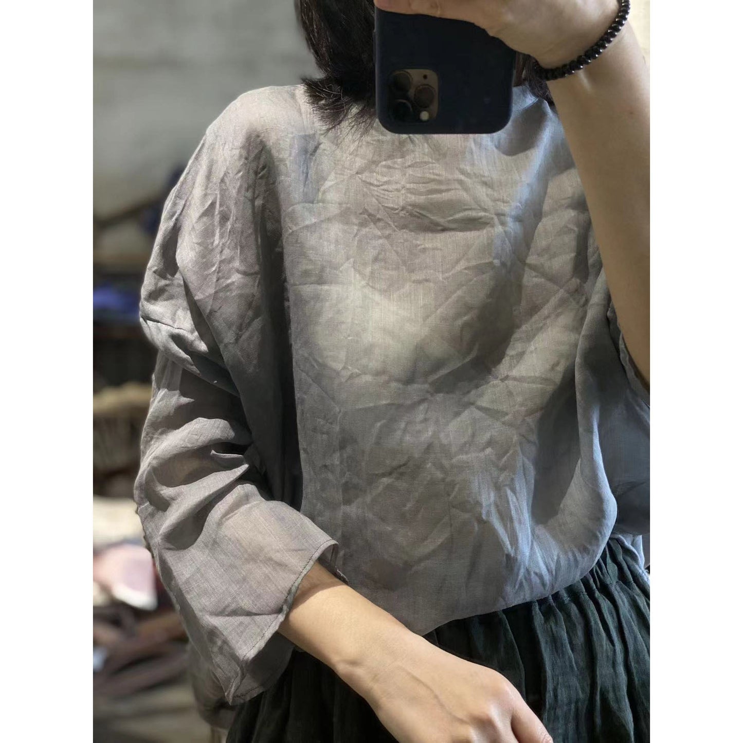 2025 22/6 small master, literary and retro light and casual pullover, one-word collar summer sunscreen ramie shirt
