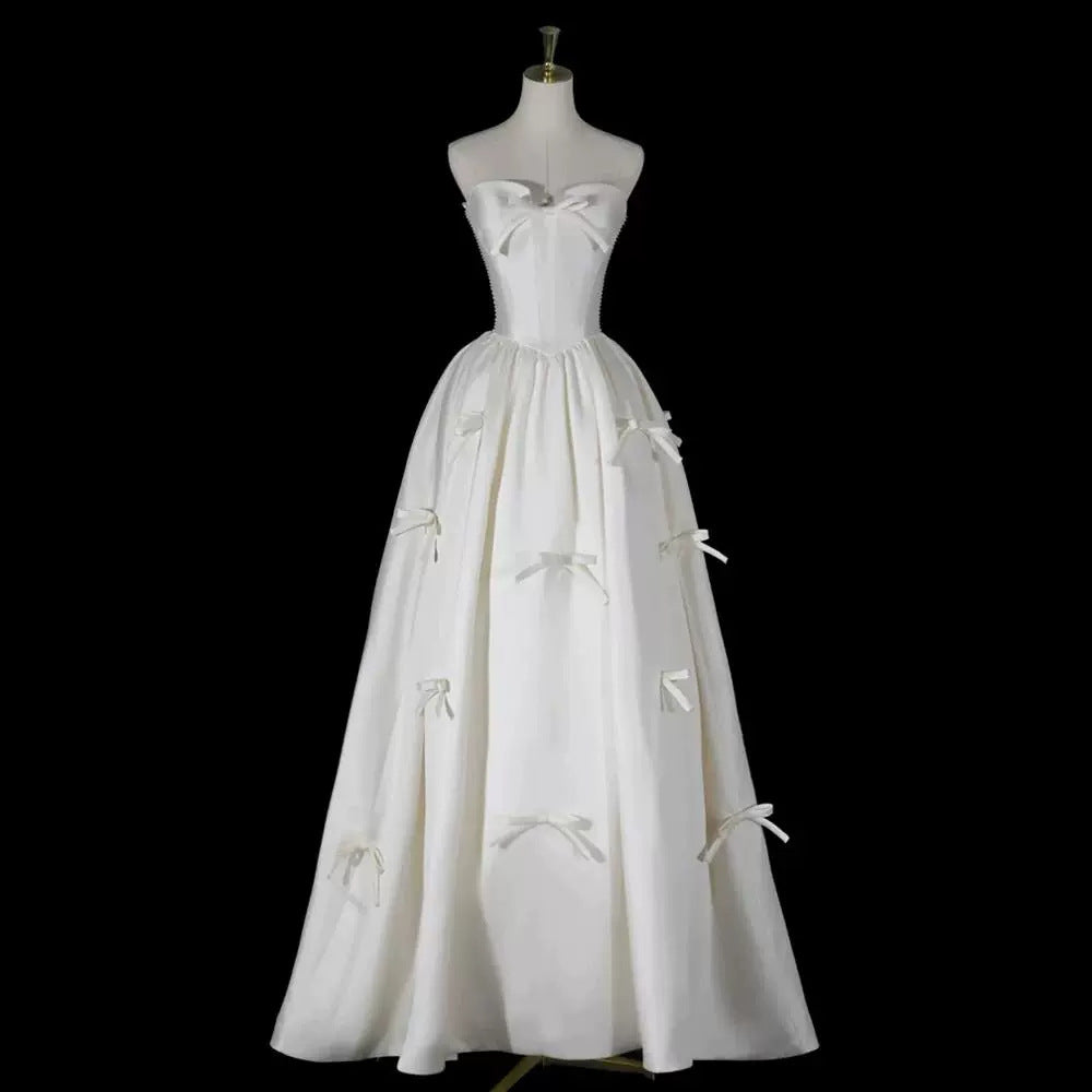 2025 Super fairy satin light wedding dress new simple yarn white tube top bridal engagement dress welcome out