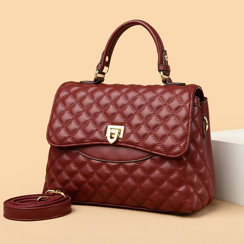 2025 Bag Autumn Women's popular Rhombus Embroidery Thread Bag Fashion Temperament Handbag Atmospheric Middle-aged Mom Bag One piece is sent on behalf of others