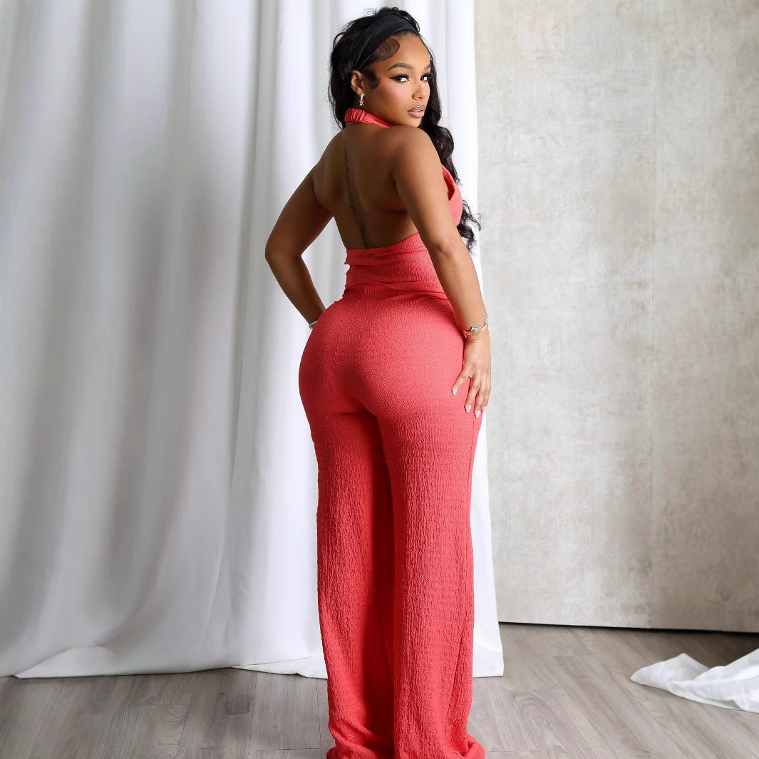 summer new popular neck sleeveless backless V-neck tube top breasted sexy fashion jumpsuit