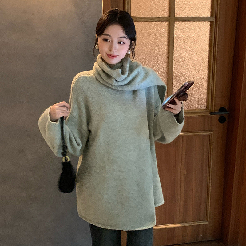 2025 Thirteen Lines Winter New Temperament Wool Long Scarf Knitted Sweater Versatile Top Women's 25154
