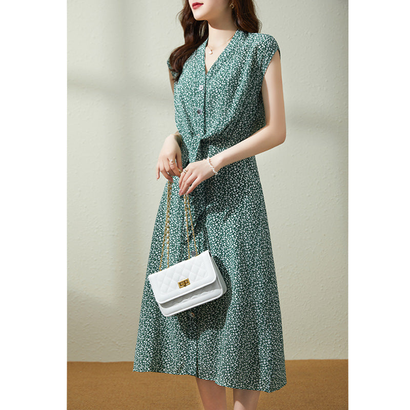 2025 Heavy silk dress summer new temperament young women's clothing tea break mulberry silk floral medium and long skirt