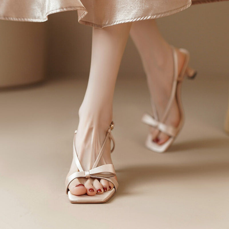XIANGTUIBAO Spring and Autumn New Simple Strap Fashion Bowknot Lady Sandals Stiletto Heel Back Strap High Heels
