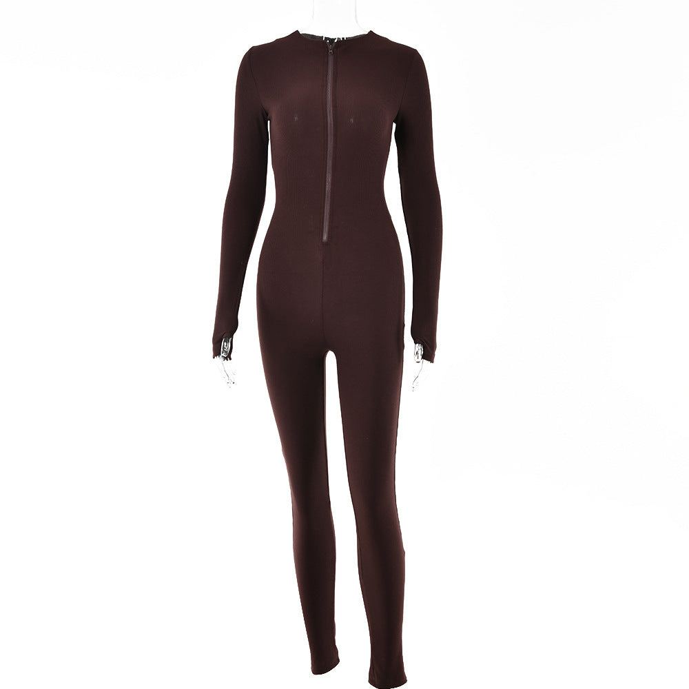 2025 Spice Girls style sexy tight temperament leggings spring new versatile long-sleeved zipper integrated pants women